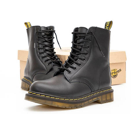 Чоловічі осінні черевики Dr. Martens Black Smooth 1460 Чоботи демі Д. Мартінс унісекс чорні шкіра натуральна, фото 1