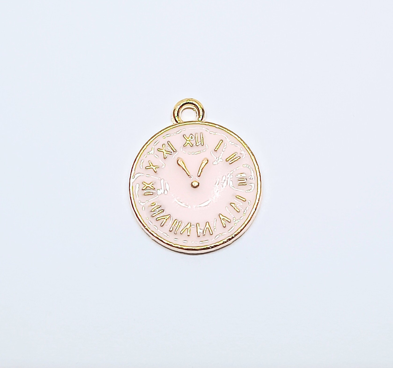 Підвіски металеві Finding Кулон круглий годинник Натуральне золото рожева емаль 17 мм x 14.5 мм х 1.8 мм