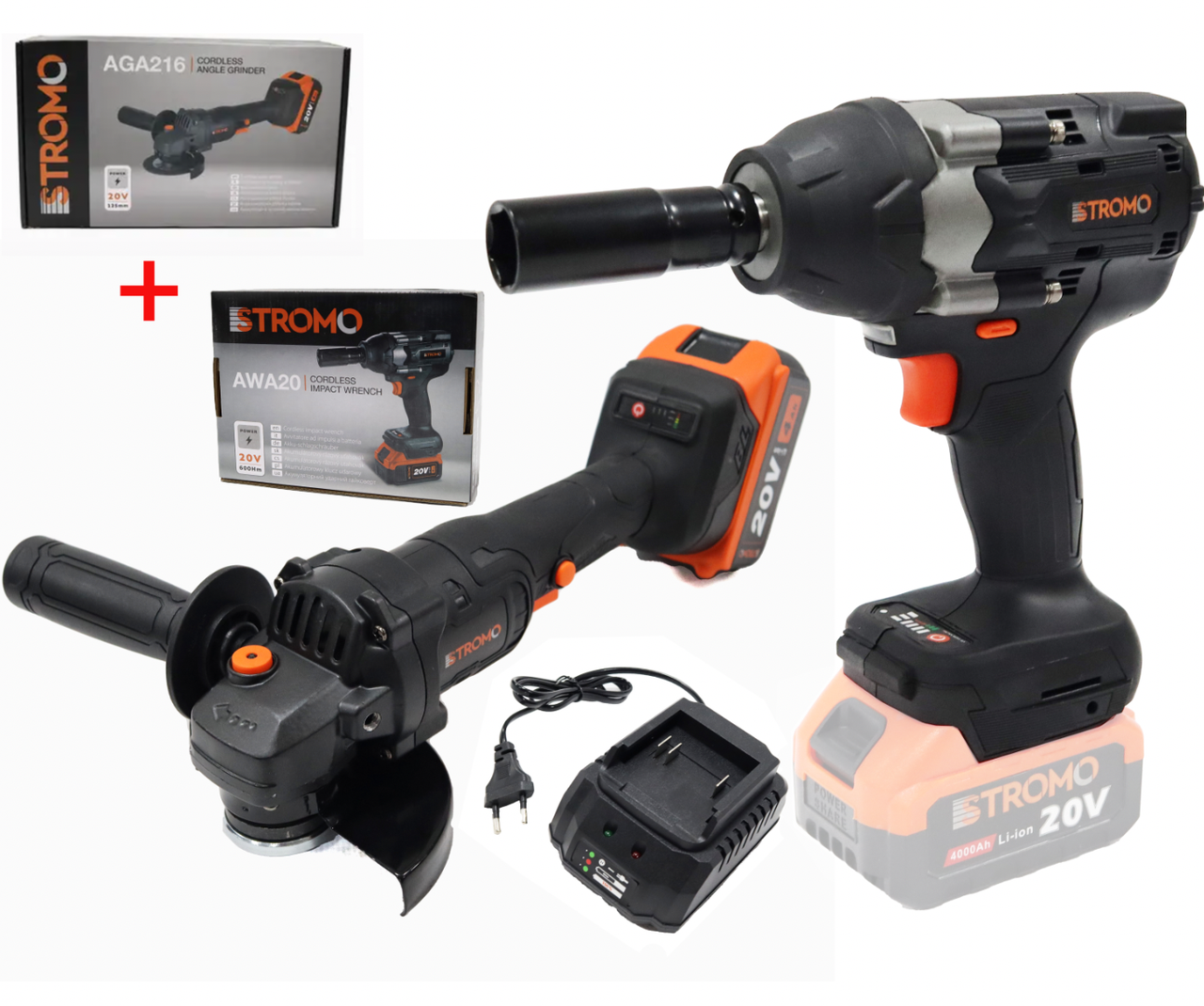 Гайковерт акумуляторний Stromo AWA25 600 Нм + Акумуляторна болгарка безщіткова Stromo AGA216, фото 1