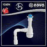 Сифон для кухонної мийки з розбірним випуском 70 мм і гнучкою трубою Ø 40/50 мм без переливу NOVA 1060N, фото 3