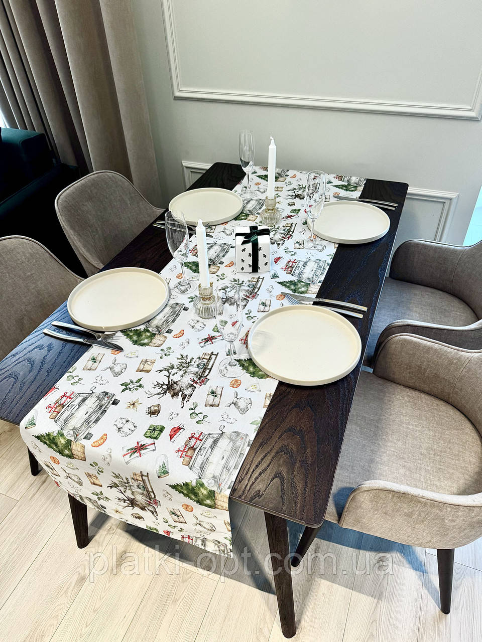 Новорічна скатертина-доріжка (ранер) "Новорічна подорож" 180х47см., фото 1