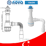 Сифон для кухонної мийки з розбірним випуском 70 мм і гнучкою трубою Ø 40/50 мм без переливу NOVA 1060N, фото 2
