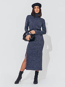 Сукня трикотажна тепла з розрізами по боках прямого крою довжина міді синя