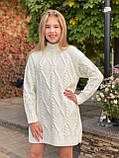 В'язана туніка для дівчаток та дорослих з високим горлом з напіввовни білого кольору Ромби р. 110-158 та XS-L, фото 5
