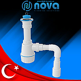 Сифон для кухонної мийки з розбірним випуском 70 мм і гнучкою трубою Ø 40/50 мм без переливу NOVA 1060N, фото 4