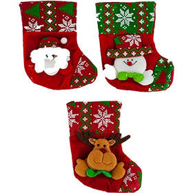 Новорічна прикраса Шкарпетка з аплікаціями Дід Мороз, Сніговик, Олень 17*13см 3в види 84097