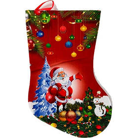 Прикраса новорічна Шкарпетка Новий Рік принт Дід Мороз 24*18,5см 2115-8211