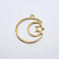 Підвіски металеві Finding Кулон рамка півмісяць зірка підходить під заливку смолою Золотистий 24 мм x 23 мм х 1.8 мм