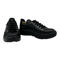 Жіночі кросівки зі шкіри чорнго кольору на шнурках и молнии "Style Shoes", фото 4