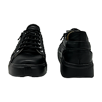 Жіночі кросівки зі шкіри чорнго кольору на шнурках и молнии "Style Shoes", фото 5