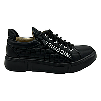 Жіночі кросівки зі шкіри чорнго кольору на шнурках и молнии "Style Shoes", фото 6