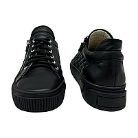 Жіночі кросівки зі шкіри чорнго кольору на шнурках и молнии "Style Shoes", фото 7