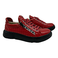 Жіночі кросівки з натуральної шкіри червоного кольору на шнурівці та блискавці "Style Shoes", фото 3