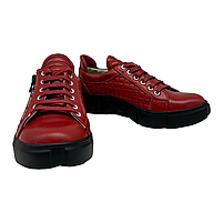 Жіночі кросівки з натуральної шкіри червоного кольору на шнурівці та блискавці "Style Shoes", фото 4