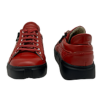 Жіночі кросівки з натуральної шкіри червоного кольору на шнурівці та блискавці "Style Shoes", фото 5