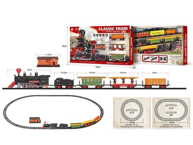 Залізниця 5143, 26 елементів, 101х101 см і 151х101 см, звуки, підсвітка, локомотив, 4 вагони, фото 1