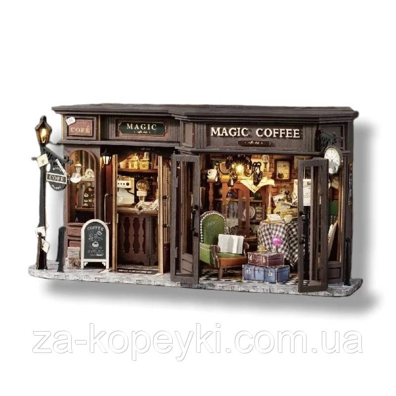 Румбокс Чарівна кав'ярня 3D Інтер'єрний конструктор Magic Coffee Shop DIY F-041 + купол