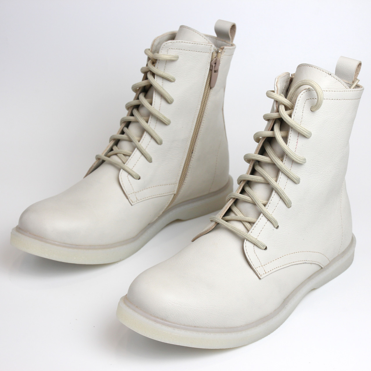 Білі молочні черевики шкіряні зимове жіноче взуття на танкетці із застібкою COSMO Shoes Kate Tan Moko, фото 1