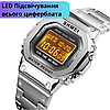 Годинник чоловічий електронний срібло сталевий на браслеті квадратний з нержавіючої сталі з датою підсвічуванням Skmei, фото 3