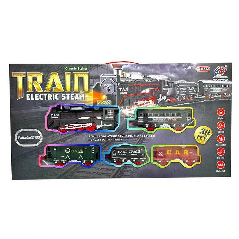 Залізниця JHX 6337, 624 см, 30 елементів, звук, підсвітка, парогенератор, 4 вагони, фото 1