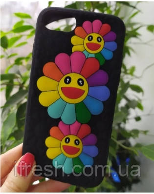 Силіконовий чохол для iPhone SE 2022/2020/8/7 - Ромашки, Чорний, фото 1