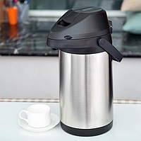 Термос для кави з кнопкою, з нержавійки, 3 л, з помпою, металевий
