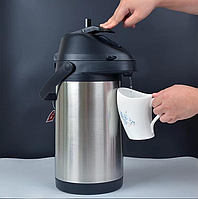Термос металевий із помпою 1.9 л, для напоїв, матеріал колби неіржавка сталь