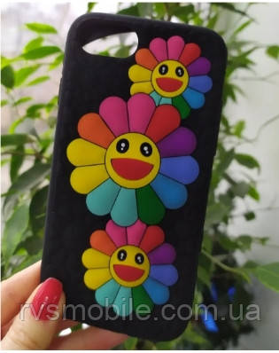 Силіконовий чохол для iPhone SE 2022/2020/8/7 - Ромашки, Чорний, фото 1