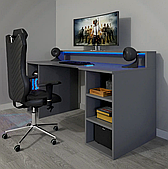 Комп'ютерний стіл з надбудовою та LED-підсвіткою "ЛазерХаб " антрацит