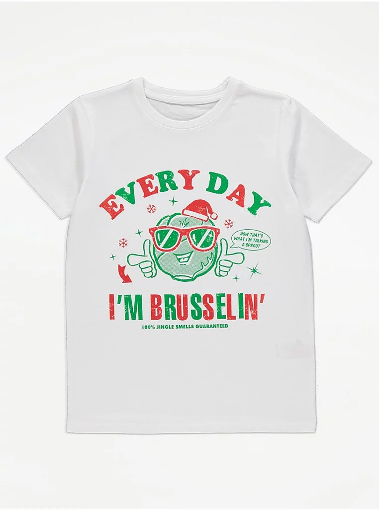 Біла різдвяна футболка Every Day I'm Brusselin, розмір XXL, колір білий