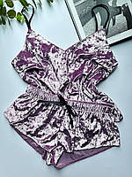 Рожевий велюровий комплект ПІНК, жіночі піжами майка шорти.