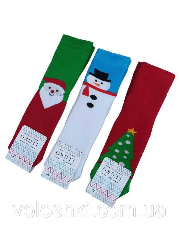 Шкарпетки дитячі махрові, середньої довжини, з малюнком Сніговик, Ялинка, Дід Мороз, LEGKO (розмір 16), фото 1