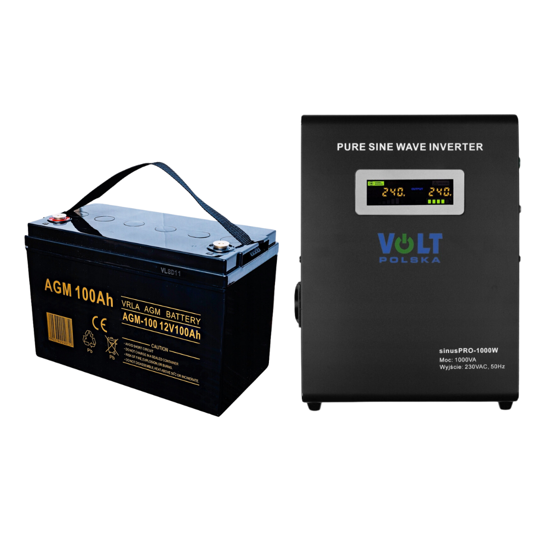 Аварійний комплект ДБЖ Volt Polska SINUS PRO 1000W та акумулятор VOLT AGM VRLA 100Ah (3SP100012W+6AKUXAG100)