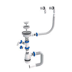 Сифон для кухонної мийки з пластиковим випуском 31⁄2" виведенням під прання. машину круглим переливом і гнучким