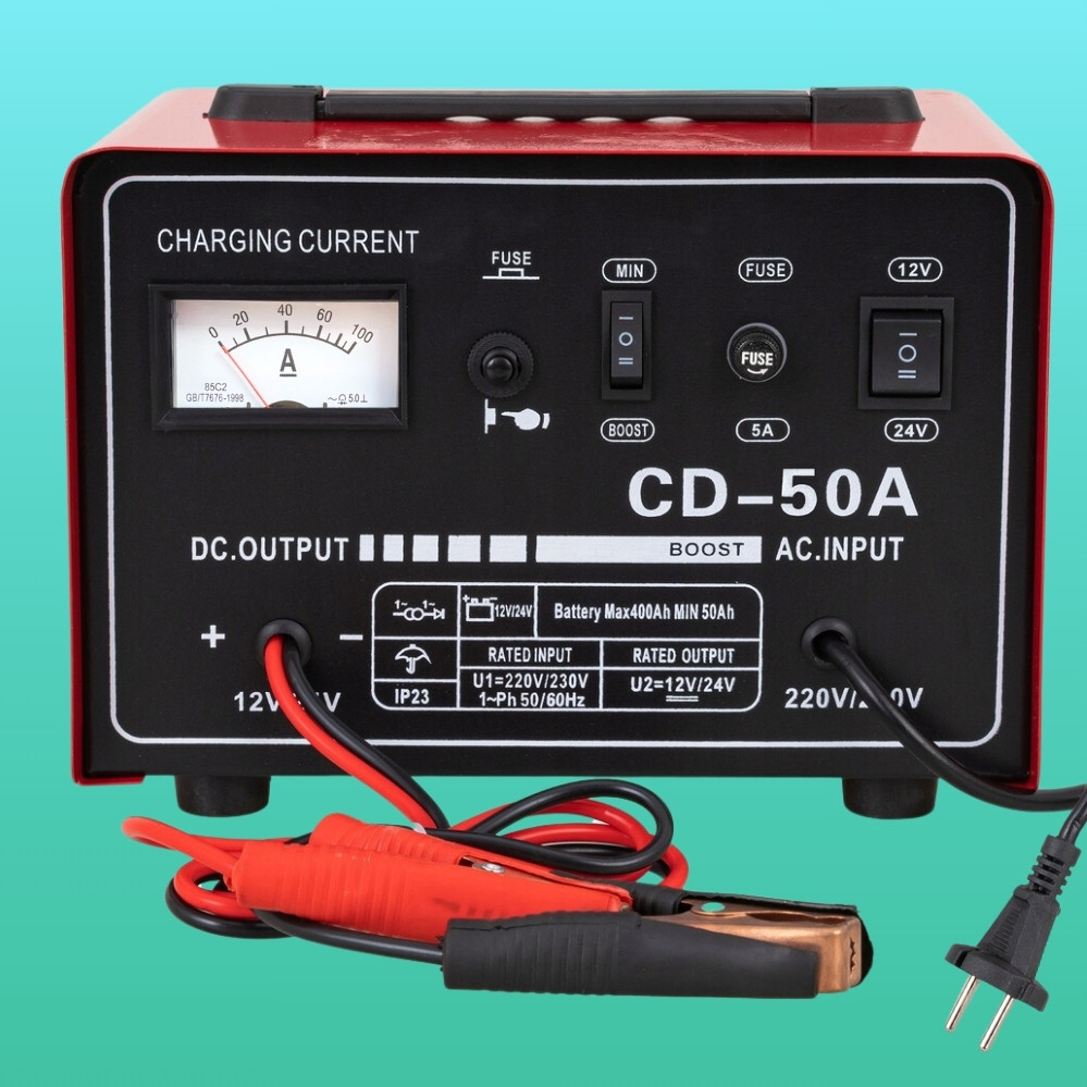 Зарядний пристрій CD-50A для акумуляторів з амперметром та перемикачем напруги 12V/24V, фото 1