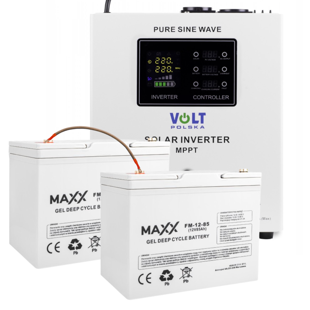 Комплект резервного живлення: інвертор Volt Polska SINUS PRO 2000S та 2 акумулятори 4SUN MAXX 85Ah (2000S85AH)