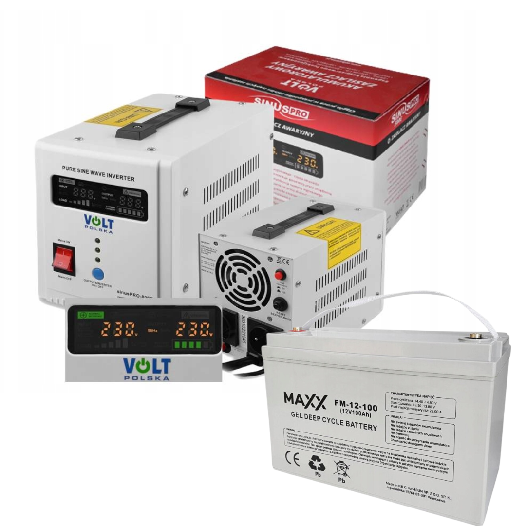 Комплект резервного живлення: інвертор Volt Polska SINUS PRO 500 E та акумулятор 4SUN MAXX GEL DEEP CYCLE 100Ah