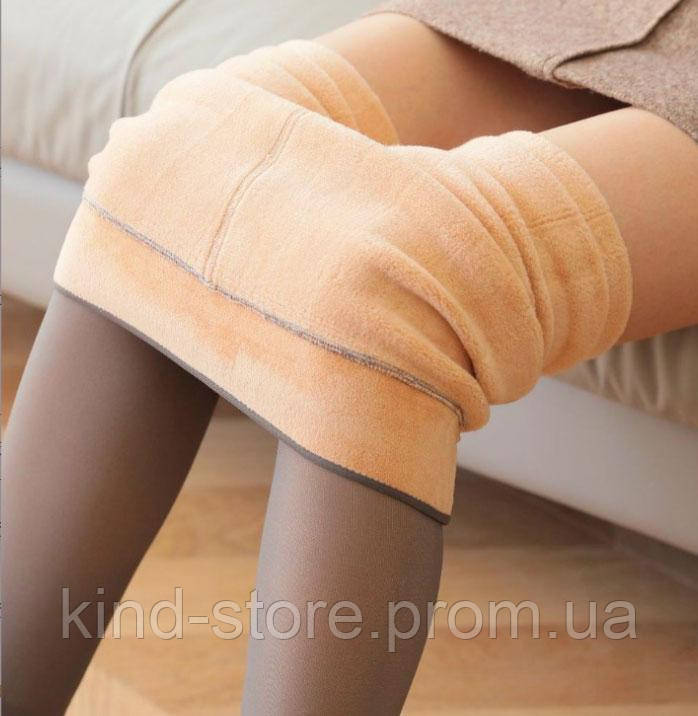 Колготки капронові на флісі 300г Ефект тонких капронових колготів КАПУЧИНО Термоколготи ефект голих ніг