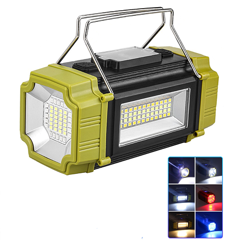 Ліхтар переносний LS-228-LED WHITE+RED+BLUE+YELLOW, power bank, Li-Ion акумулятор, сонячна батарея, ЗУ Type-C, фото 1