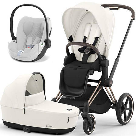 Cybex Priam 4.0 коляска 3 в 1 Off White шасі Rosegold, фото 1