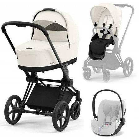 Cybex Priam 4.0 коляска 3 в 1 Off White шасі Matt Black, фото 1