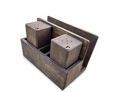 Набір спецівників з серветницею для ресторану. Дерев'яні спецівники для солі та перцю (№8) коричневий