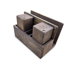 Набір спецівників з серветницею для ресторану. Дерев'яні спецівники для солі та перцю (№8) коричневий, фото 1