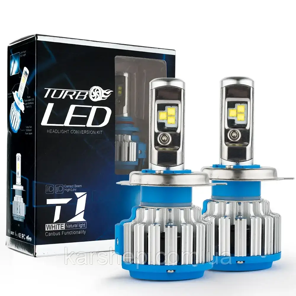 Комплект LED ламп TurboLed T1 H4 6000K 50W 12/24v CanBus з кулером
