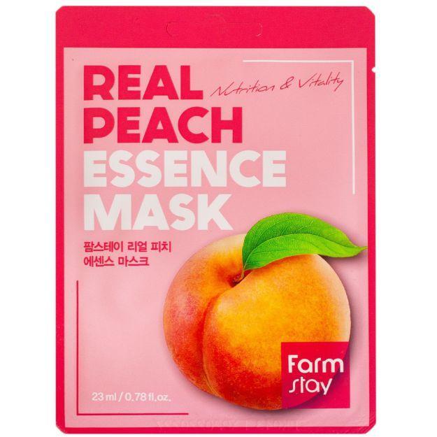 Тканинна маска освіжаюча з екстрактом персика для обличчя FARMSTAY REAL PEACH ESSENCE MASK 23ml, фото 1