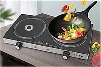 Індукційна плита настільна Sokany SK-SK-224, компактна плита на дві конфорки 2400 Вт