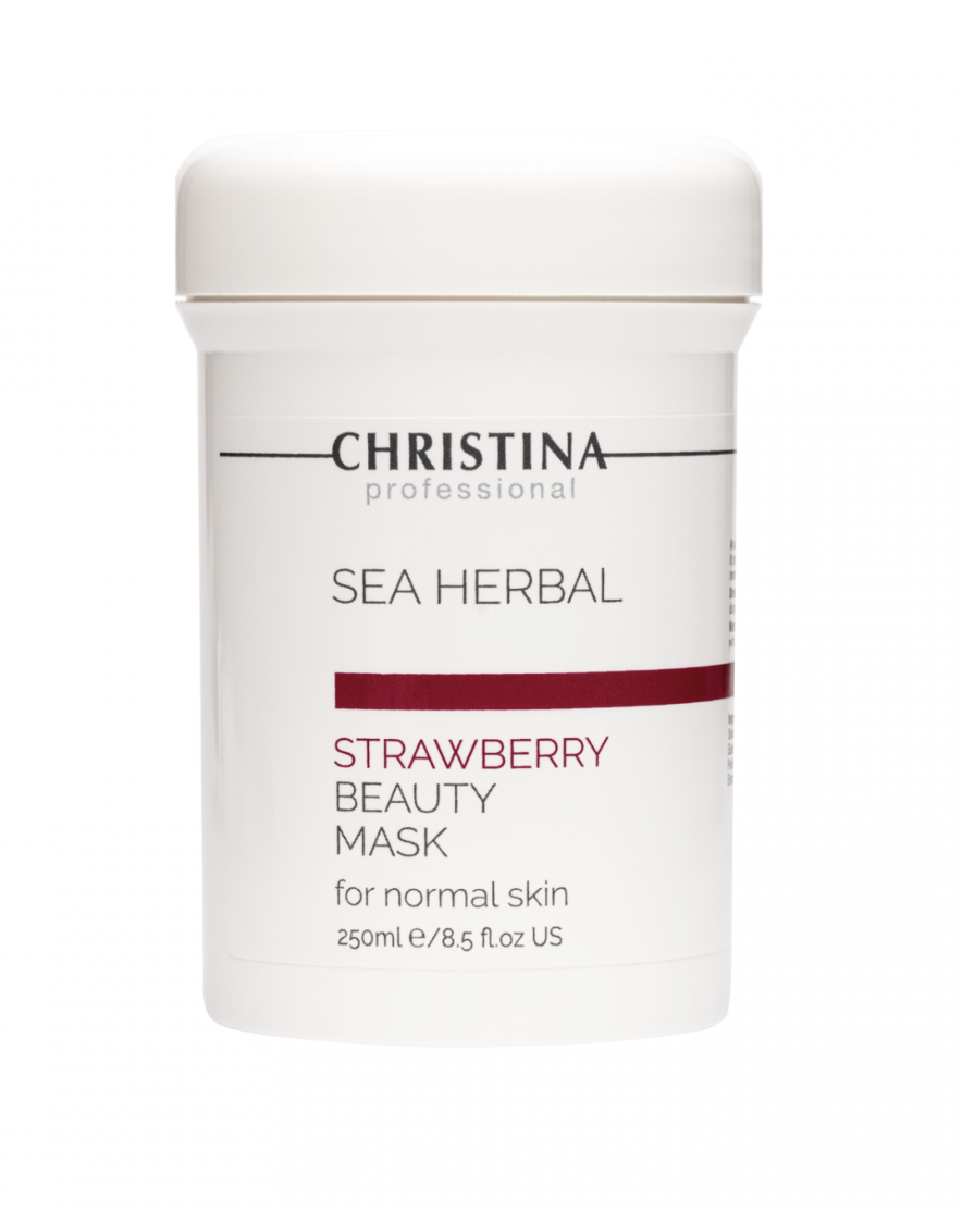 Маска для нормальної шкіри особа полунична зволожуюча STRAWBERRY BEAUTY MASK SEA HERBAL CHRISTINA 250 мл, фото 1