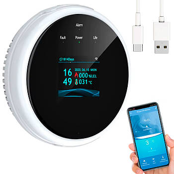 Датчик витоку природного газу з дисплем, від USB, TUYA GS21 / Газовий детектор / Розумний детектор газу