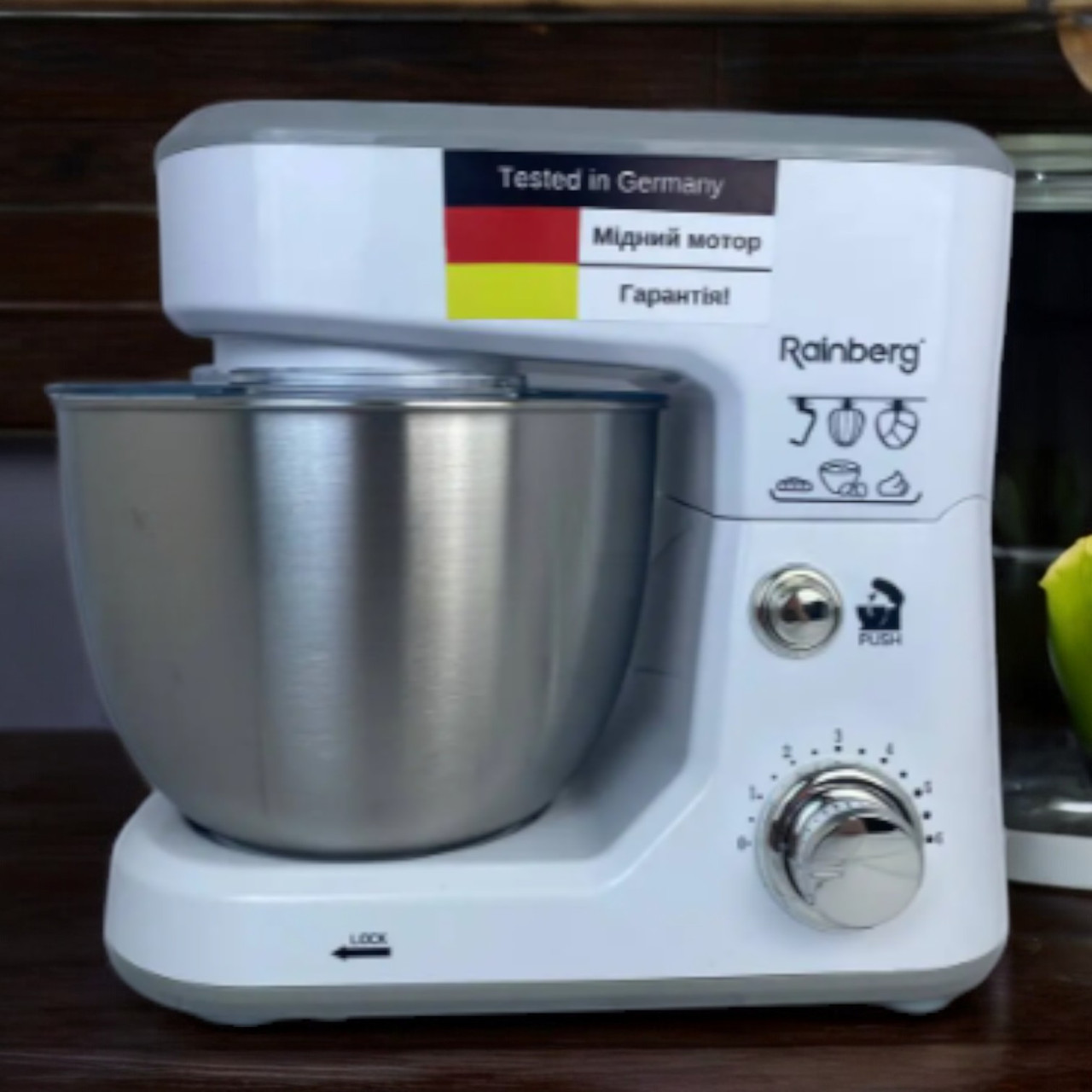 Кухонный комбайн с металлической чашей Rainberg 3200W Планетарный комбайн Миксер Тестомес чаша 5л с насадками