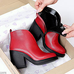 Шикарні яскраві червоні черевики ботильйони натуральна шкіра на середньому підборі